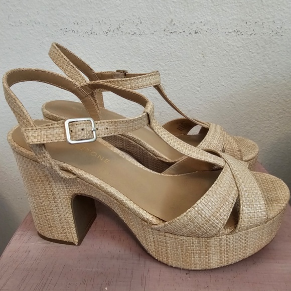 SUN+STONE Womens NEW Jillien T-Strap Platform Block Heel Sandals - Picture 2 of 4